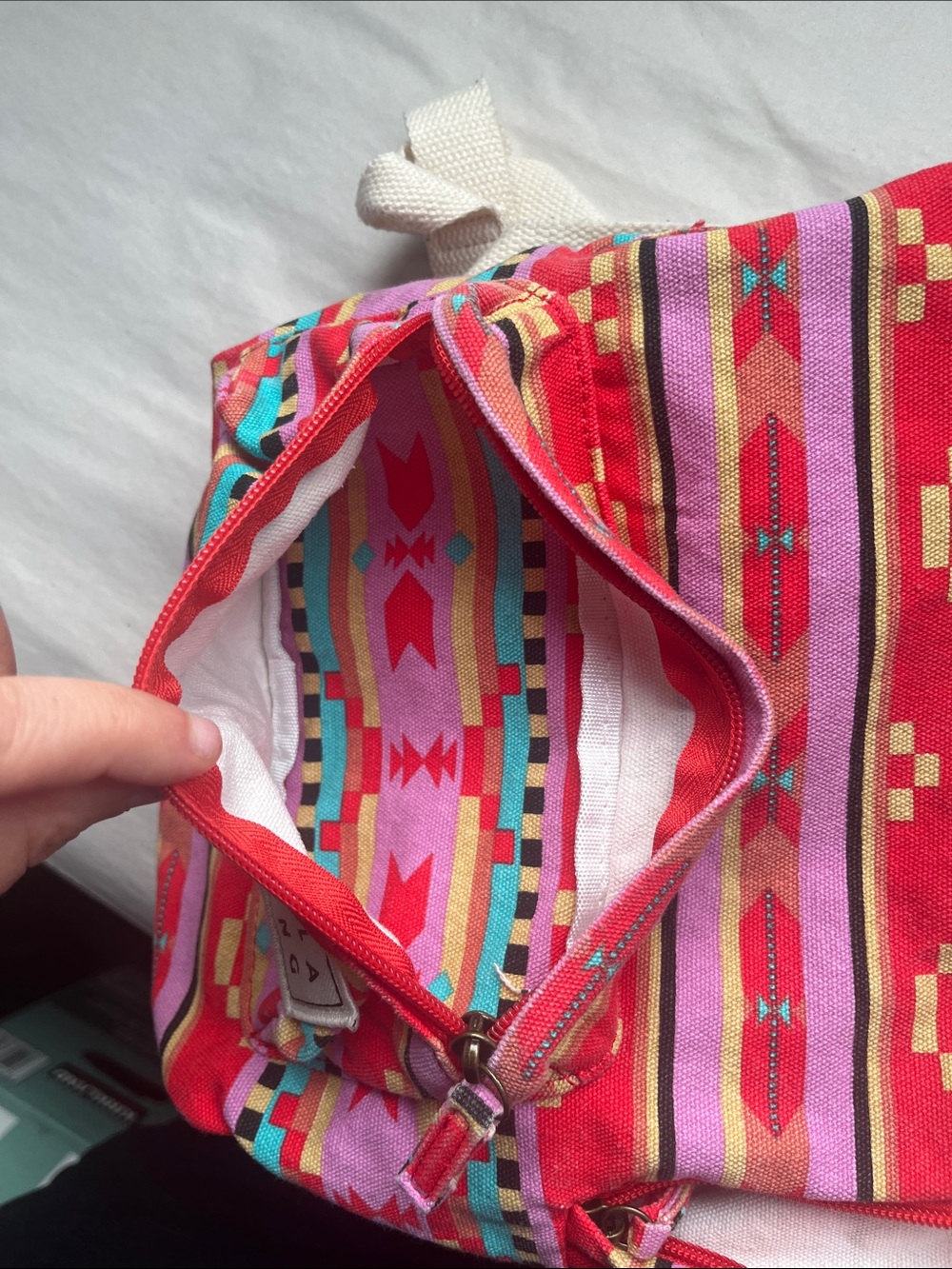 Billabong Pink & Red Aztec Mini Backpack with Cream Straps - Picture 6 of 9